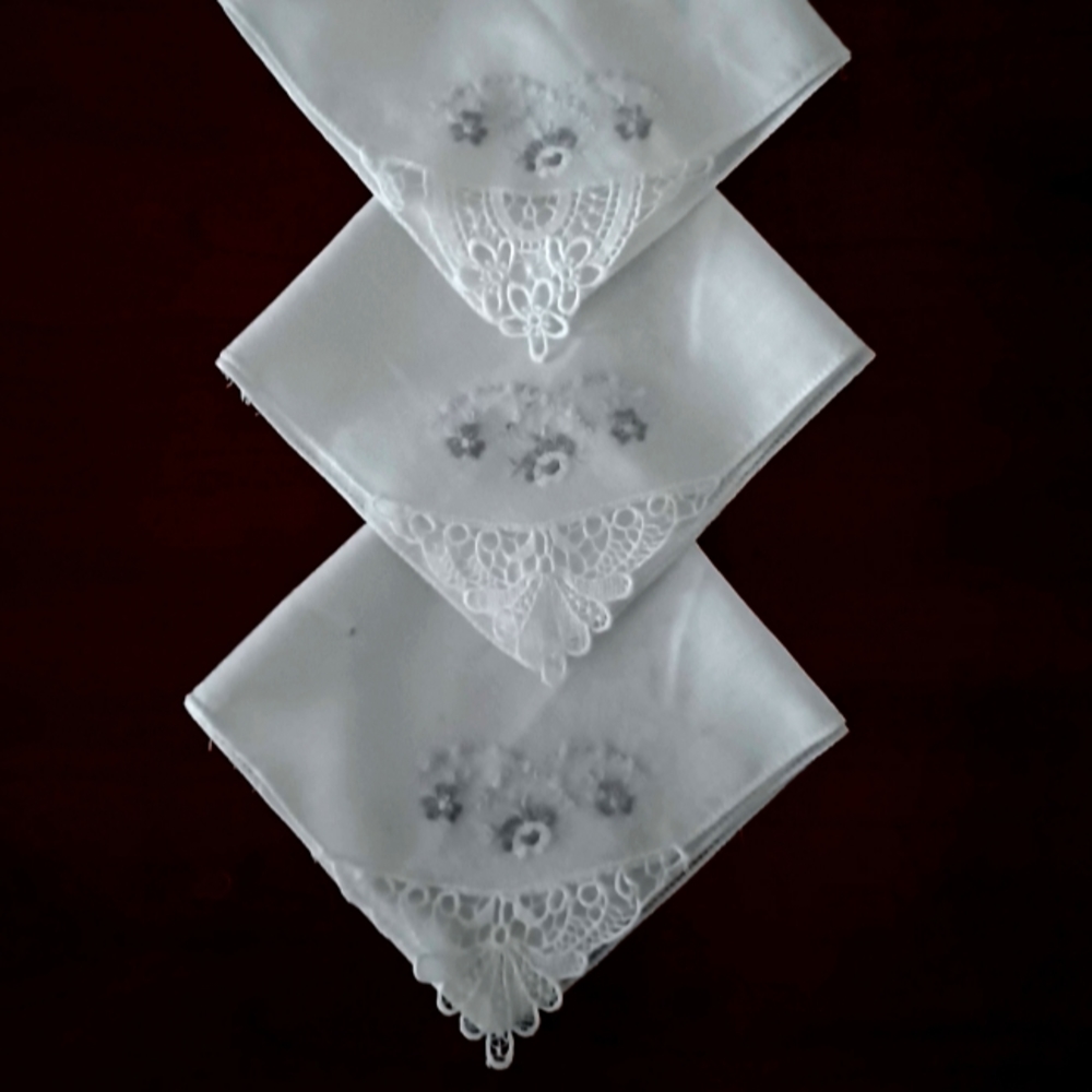 Set of 3 Vintage Hand Embroidered Hankies